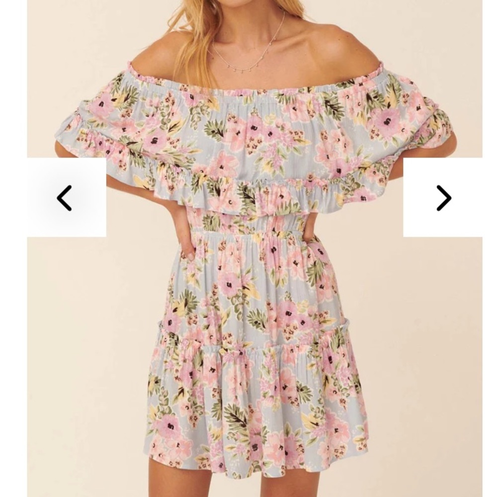 Promesa Hot Tropics Off the Shoulder Dress Lilac Floral L